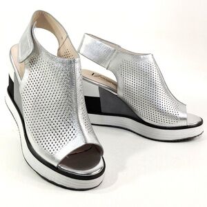 FRANCESCO V. 🇮🇹 WOMEN'S SILVER SOFT LEATHER COMFORT WEDGE SUMMER SANDALS